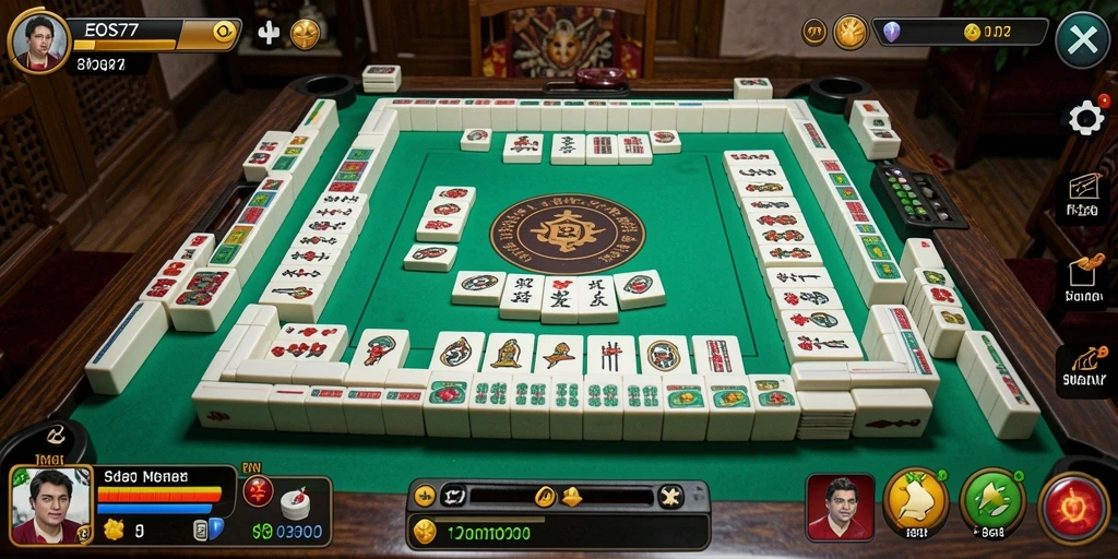 Tampilan gameplay EOS77 dengan level Mahjong yang menarik.